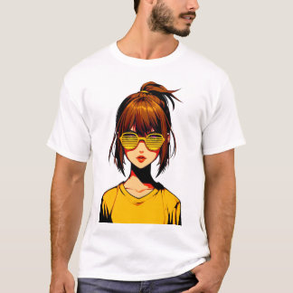 Camiseta Retrato de Desenho Animado de Menina