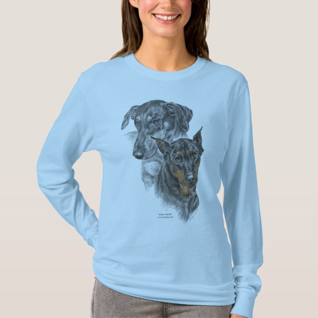 Camiseta Retrato de Dois Dobermans (Frente)