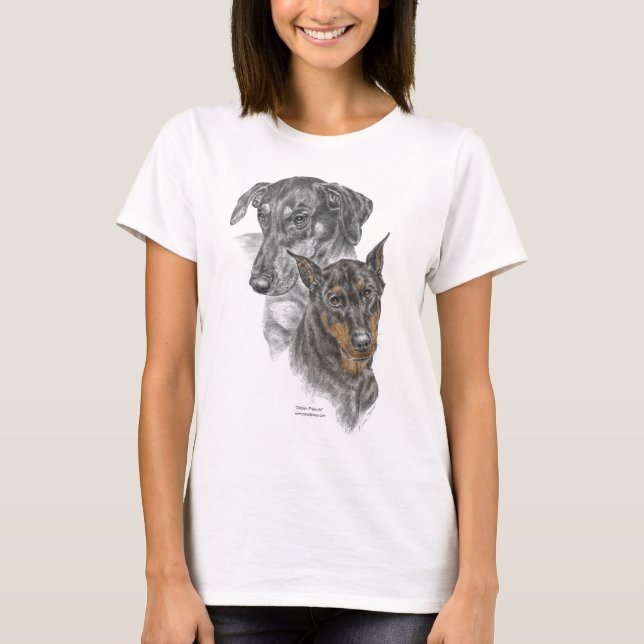 Camiseta Retrato de Dois Dobermans (Frente)