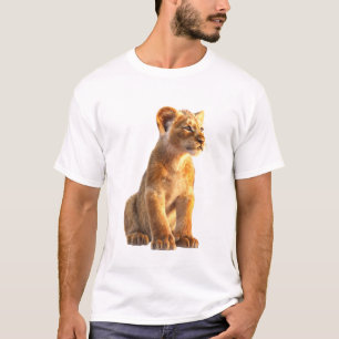 Camiseta Retrato de Filhote de Leão Dourado Majestoso Vida