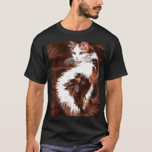 Camiseta Retrato de Gato Calico de Cabelo Comprido Elegante
