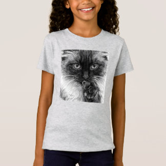 Camiseta Retrato de Gato Desenho a Lápis Juventude Jersey F