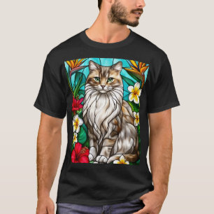 Camiseta Retrato de Gato em Vidro Pintado Gato Elegante de