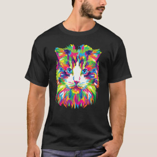 Camiseta Retrato de Gato Gato Colorido Tabby Persa Maine Co