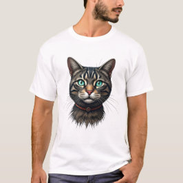 Camiseta Retrato de Gato Preto Místico Arte