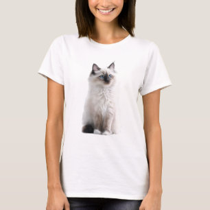 Camiseta Retrato de Gato Ragdoll de Olhos Azuis Fofos para