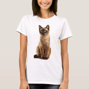 Camiseta Retrato de Gato Siames Elegante de Olhos Azuis Mul