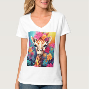 Camiseta Retrato de Girafa Floral-9320
