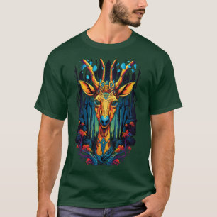 Camiseta Retrato de Girafa Psicodélico abstrato