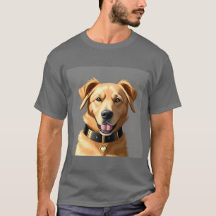Camiseta Retrato de Golden Retriever Usando Colar Preto