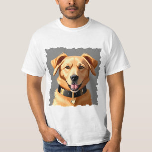 Camiseta Retrato de Golden Retriever Usando Colar Preto