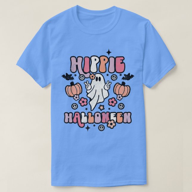 Camiseta Retrato de Halloween Pumpkin Hippie Halloween, Fan (Frente do Design)