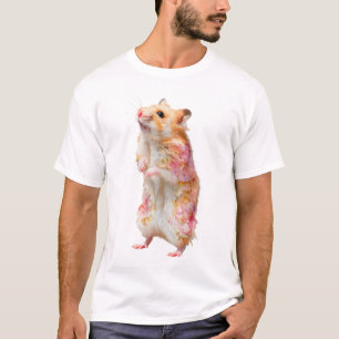 Camiseta Retrato de Hamster Floral em Pé Masculino