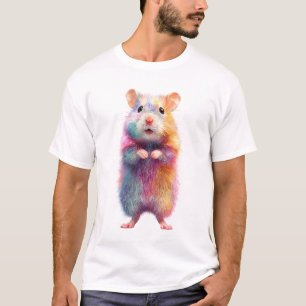Camiseta Retrato de Hamster Peludo Arco-Íris para Homens