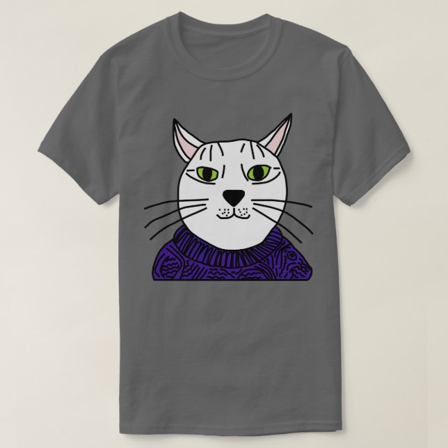 Camiseta Retrato de Indigo Sweater Cat (Frente do Design)