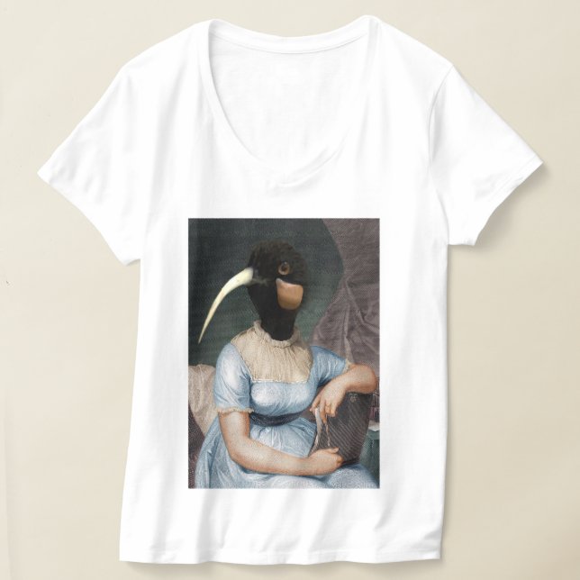 Camiseta retrato de Jane Austen com cabeça de pássaro (Postura )