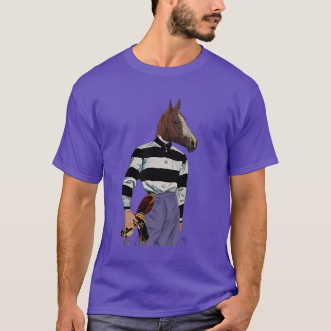 Camiseta Retrato de Jockey com Corrida de Cavalo (Frente)