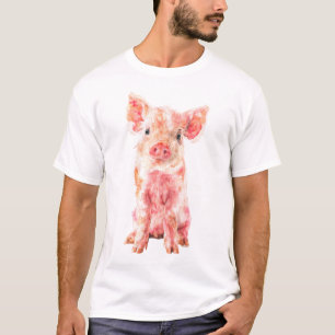 Camiseta Retrato de Leitão Rosa em Aquarela Caprichosa para