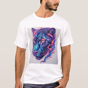 Camiseta Retrato de Leopardo Cósmico Com Efeito Místico