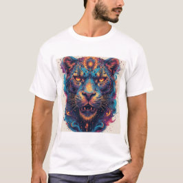Camiseta Retrato de Leopardo Cósmico Com Efeito Místico