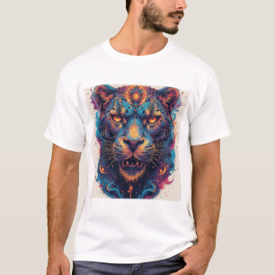 Camiseta Retrato de Leopardo Cósmico Com Efeito Místico