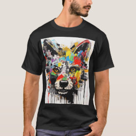 Camiseta Retrato de Lobo em Pop Art Cabeça de Lobo Colorida