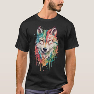 Camiseta Retrato de Lobo Pintado com Grafite Colorido