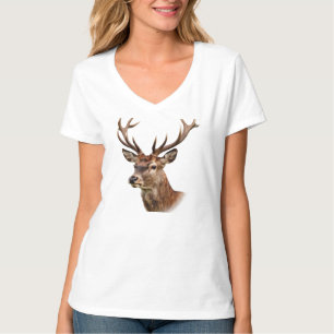 Camiseta Retrato de Majestoso Veado com Grandes Chifres