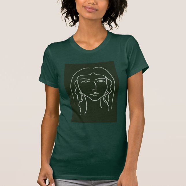 Camiseta Retrato de malaquite com cabelo longo (Frente)