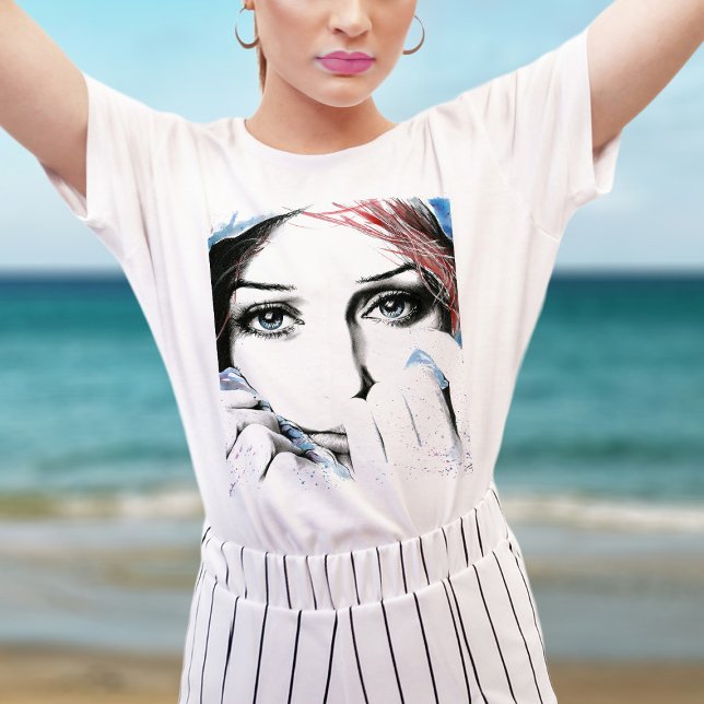 Camiseta Retrato de moça Olhos Bonito Imagem de pintor de a (Criador carregado)
