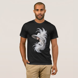 Camiseta Retrato de Moda com Pena Branca de Luxo