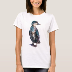 Camiseta Retrato de Mulher com Patinho Híbrido Irisado Azul