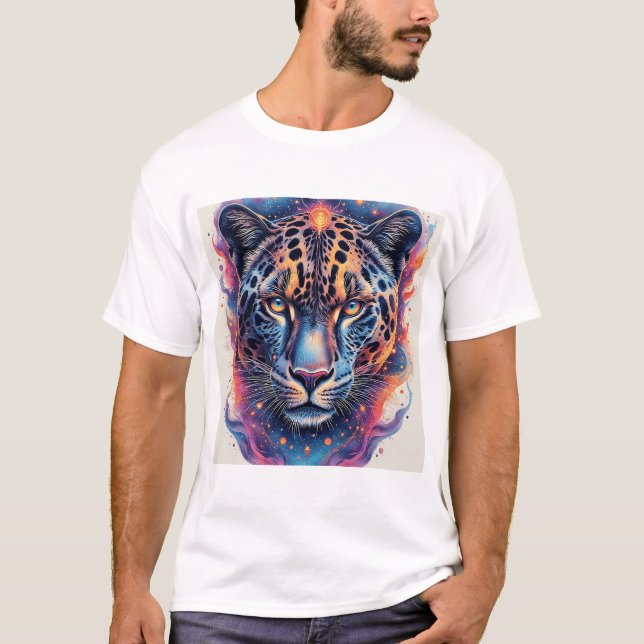 Camiseta Retrato de Pantera com Elementos Abstratos Flameja (Frente)