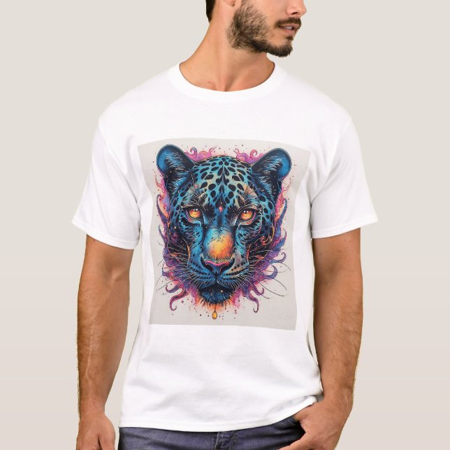 Camiseta Retrato de Pantera com Elementos Abstratos Flameja (Frente)