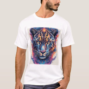 Camiseta Retrato de Pantera com Elementos Abstratos Ígneos