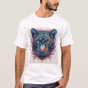 Camiseta Retrato de Pantera com Elementos Abstratos Ígneos