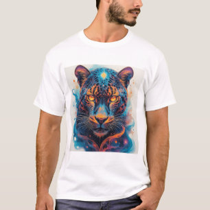 Camiseta Retrato de Pantera com Elementos Abstratos Ígneos