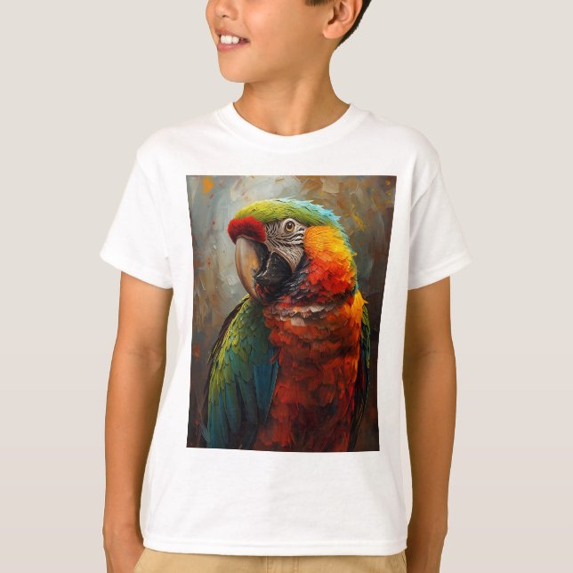 Camiseta Retrato de papagaio artístico - Pintura a óleo vib (Frente)