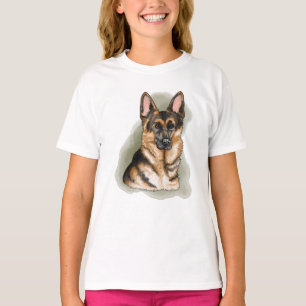 Camiseta Retrato de Pastor Alemão Preto e Castanho em Verde