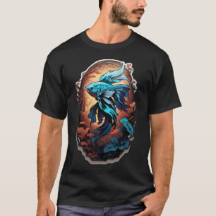 Camiseta Retrato de Peixe Betta Azul