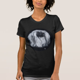 Camiseta Retrato de Pequinês em Preto e Branco