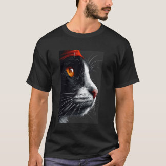 Camiseta retrato de perfil de gato, gato preto e branco com