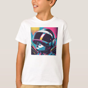 Camiseta Retrato de personagem futurista usando headset de