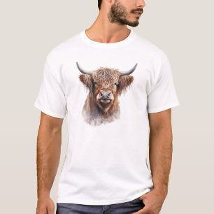 Camiseta Retrato de pintura por aquarela de Vaca Highland