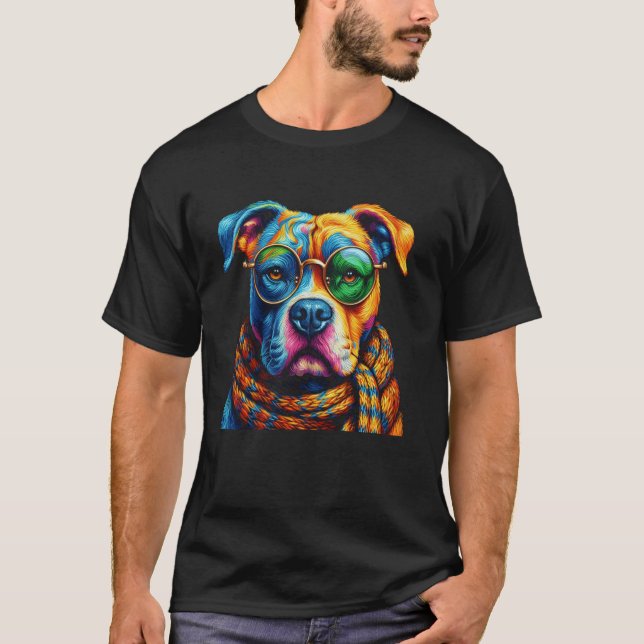 Camiseta Retrato de Pitbull para Amantes de Cães Pitbull (Frente)