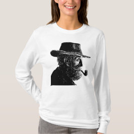 Camiseta Retrato de Pontos e Linhas: Velho Sábio Fumando um
