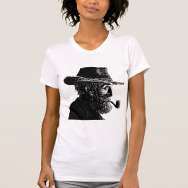Camiseta Retrato de Pontos e Linhas: Velho Sábio Fumando um