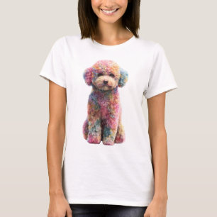 Camiseta Retrato de Poodle em Aquarela Pastel Arco-íris Mul