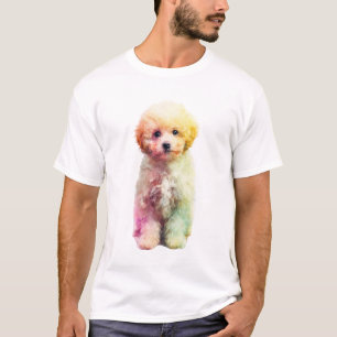 Camiseta Retrato de Poodle Toy Vibrante Arco-Íris Homens