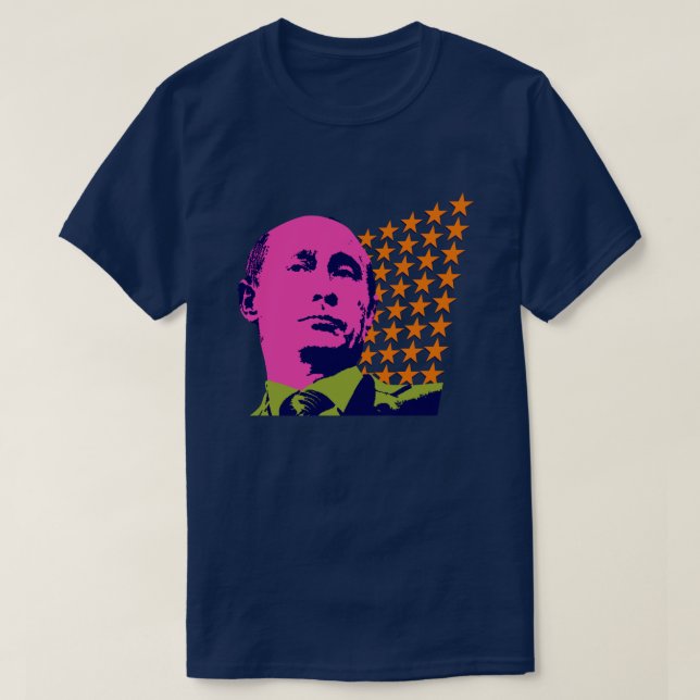 Camiseta Retrato de Pop de Arte Putin Rosa (Frente do Design)